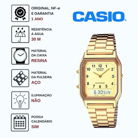 Imagem de Relógio de pulso Unissex Casio Vintage Analógico Digital Masculino Feminino Retro Pulseira em Aço Inóx Dourado AQ-230GA