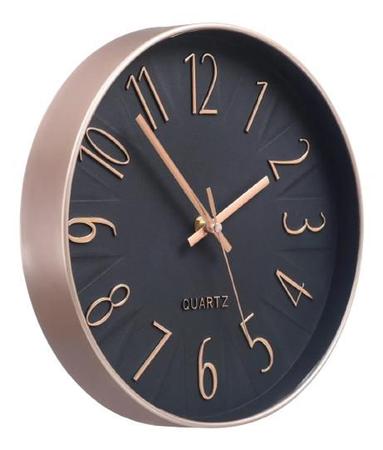 Imagem de Relógio Decorativo de Parede Analógico 25cm Rose Gold - Redondo Moderno Ponteiro Silencioso Quartz - Decoração de Cozinha Sala Quarto ou Escritório