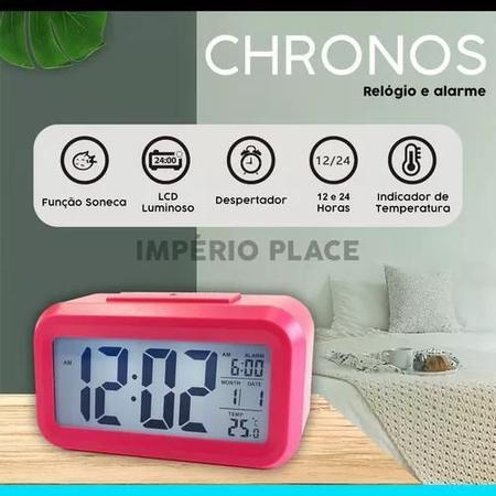Imagem de Relógio Despertador Digital Alto De Mesa Calendário Chronos