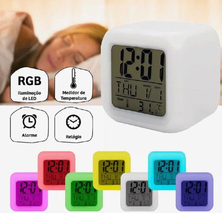 Imagem de Relógio Despertador Digital Cubo Led Muda 7 Cores Colorido