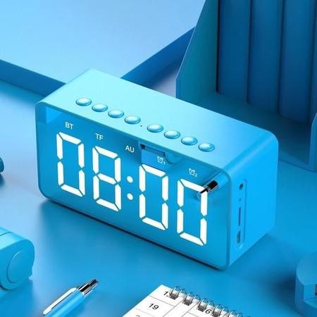 Imagem de Relogio Despertador FM Bluetooth Caixa De Som Atende Chamadas  Azul KLX Qualidade e Inovação
