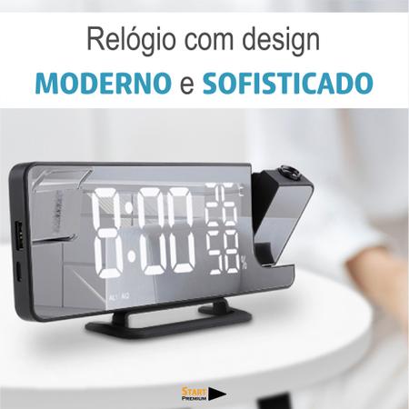 Imagem de Relógio Despertador Projetor Led De Parede Data Temperatura Hora Linha Premium