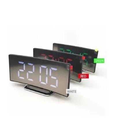 Imagem de Relógio Digital Curvado de Mesa Cama Led LCD Espelhado Despedrador Sono Alarme