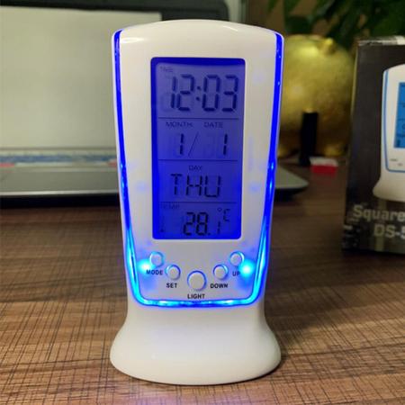 Imagem de Relógio Digital De Mesa Despertador Calendário Termômetro Square Clock Com Luz Led 