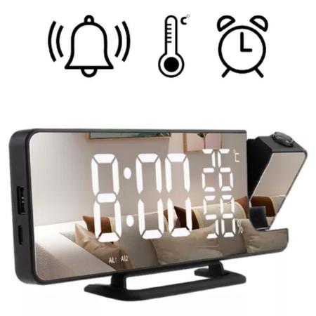 Imagem de Relógio Digital De Mesa Led Com Projetor No Teto E Alarme Temperatura Data Hora