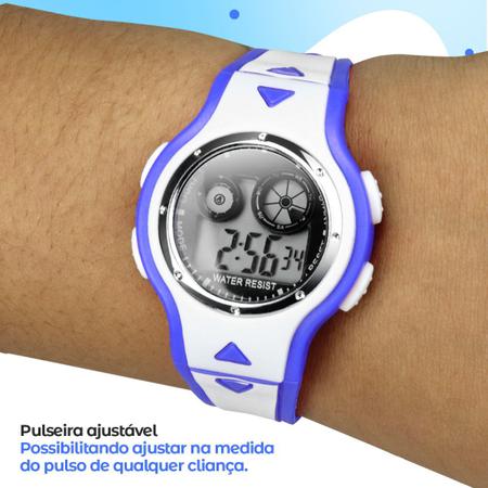 Imagem de Relogio digital infantil criança led + oculos sol + caixa cronometro azul alarme data silicone