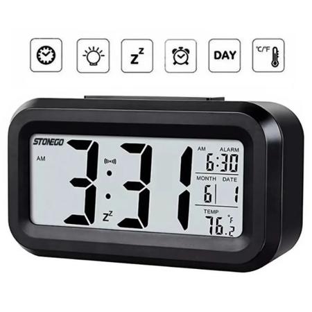 Imagem de Relógio digital LCD de mesa com luz despertador alarme e temperatura 1019