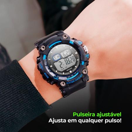 Imagem de Relogio Digital masculino Orizom Preto e Azul Prova Dagua + Qualidade Premium Cronometro Robusto Grande Original Esportivo 