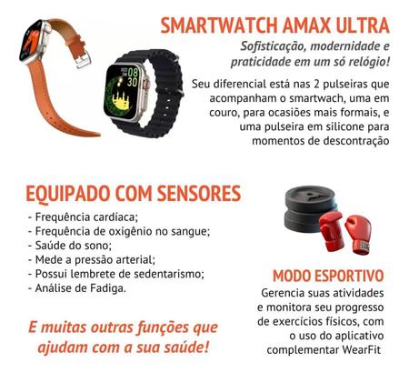 Relógio Digital Smartwatch Inteligente Laranja Amax Ultra ISO Android -  Resistente a àgua - Smartwatch e Acessórios - Magazine Luiza