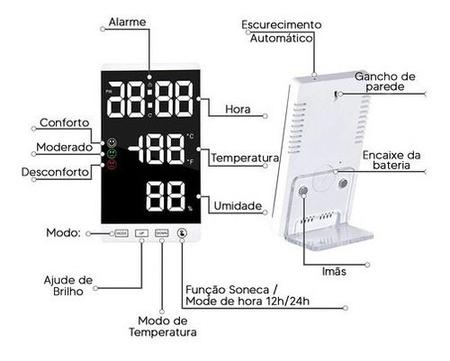 Imagem de Rélogio Digital Temperatura Hora Decorativo De Mesa Parede