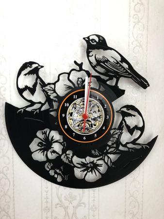 Imagem de Relógio Disco de Vinil, Pássaro, Pássaros, Natureza, Flores, Flor, Decoração