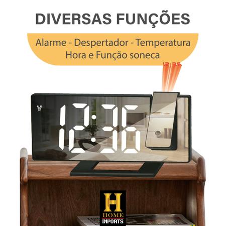Imagem de Relógio Espelhado Despertador Projetor Temperatura Hora Data Linha Premium