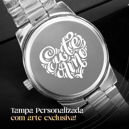 Imagem de Relogio feminino aço inox prata + caixa + colar + pulseira strass presente casual edição limitada