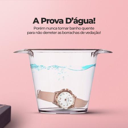 Imagem de Relógio Feminino Aço Inox Rose À Prova D'Água + Acessórios 18k Rosa - Presente Romantico