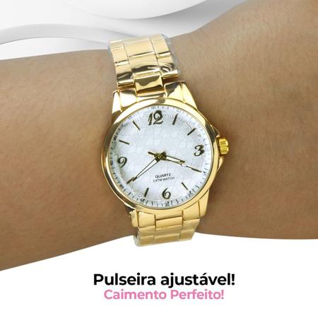 Imagem de Relógio Feminino Banhado 18k + Conjunto Joias Chic + Caixa Pronta para Presente - Ocasiões Especiais