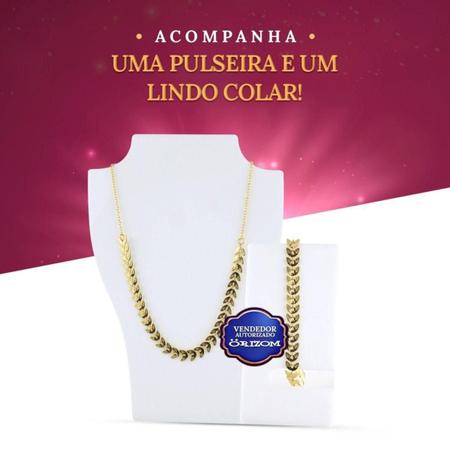 Imagem de Relogio Feminino Banhado Aço + Colar Escama + Pulseira