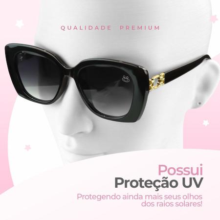 Imagem de Relogio feminino banhado + proteção uv oculos sol casual prova dagua fundo preto moda silicone