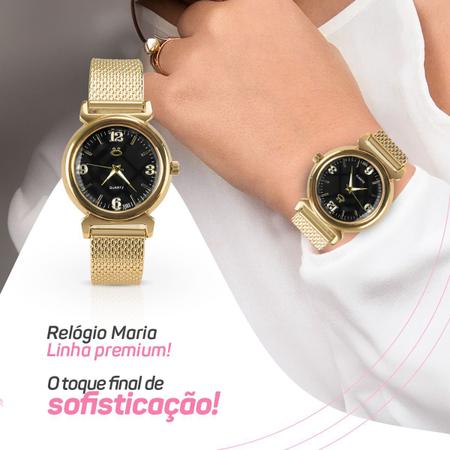 Imagem de Relógio feminino banhado + pulseira + colar strass silicone casual social moda strass dourado