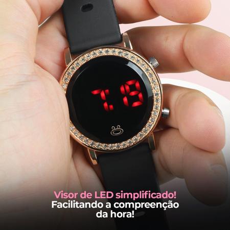 Imagem de Relogio feminino digital premium redondo + aço inox led strass casual led presente ajustavel moda