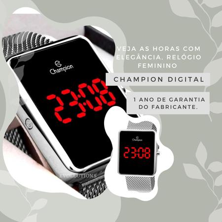 Imagem de Relógio Feminino Digital Quadrado Prata Champion CH40080T