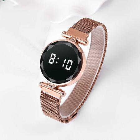 Imagem de Relógio Feminino Digital Rosé Pulseira Magnética + Bracelete