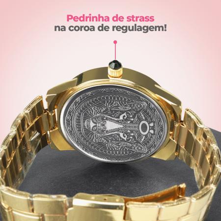 Imagem de Relogio Feminino Dourado aço social personalizado Original analogico 18 k Presente leão