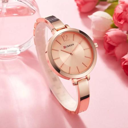 Imagem de Relógio Feminino Dourado Rose Curren Luxo Pulseira Metálica