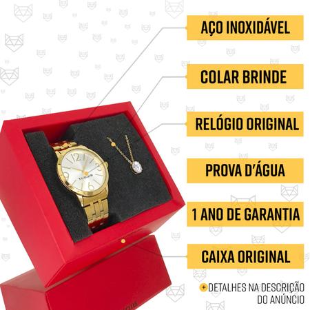 Imagem de Relógio Feminino Dourado Tuguir Original com garantia de 1 ano acompanha kit de colar