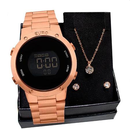 Imagem de Relógio Feminino Euro Fashion Fit EUBJ3279AF/4J Rosé Gold + Colar e Brincos