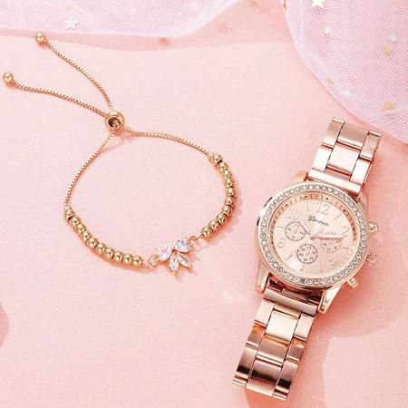 Relógio Feminino Geneva com Bracelete com Detalhes em Strass