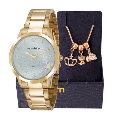 Imagem de Relógio Feminino Mondaine Dourado Azul Casual Analógico 53756LPMVDE2 Mulher Pulseira Berloques