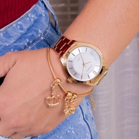 Imagem de Relógio Feminino Mondaine Dourado Casual Analógico 99231LPMVDE1 Mulher Pulseira Berloques