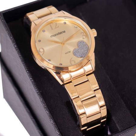 Imagem de Relógio Feminino Mondaine Dourado Coração Glitter Casual Analógico 99576LPMVDE1 Mulher Colar e Brincos