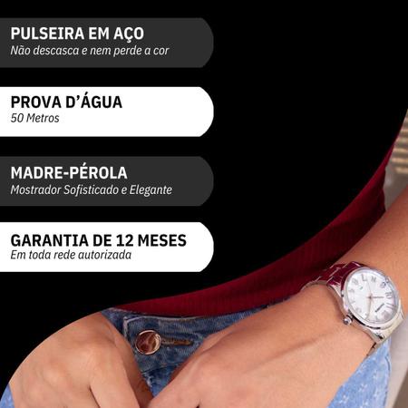 Imagem de Relógio Feminino Mondaine Prata Madrepérola Casual Analógico 99575L0MVNE1 Mulher Colar e Brincos