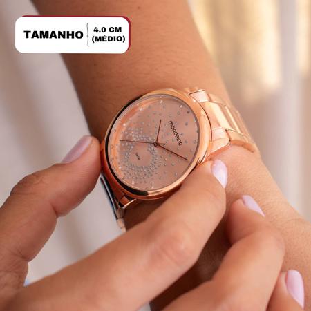 Imagem de Relógio Feminino Mondaine Rosé Coração Cristais Casual Analógico 53699LPMGRE3 Mulher Colar e Brincos