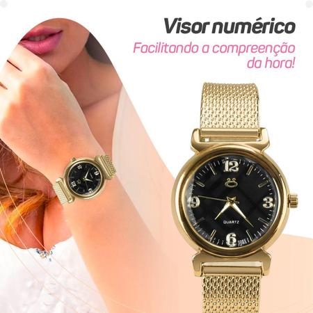 Imagem de Relógio Feminino Pulseira Ajustável + Colar + Brincos