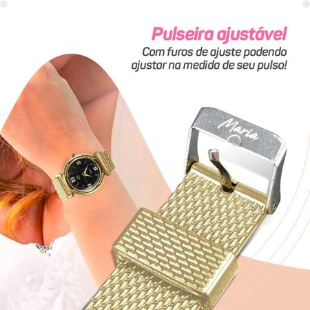 Imagem de Relógio Feminino Pulseira Ajustável + Colar + Brincos