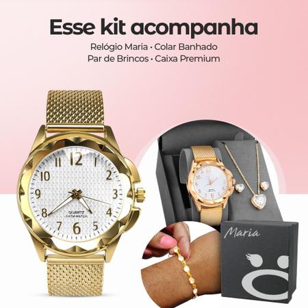 Imagem de Relógio Feminino Quartz Original Prova D'água + Kit Banhado Ouro 18k