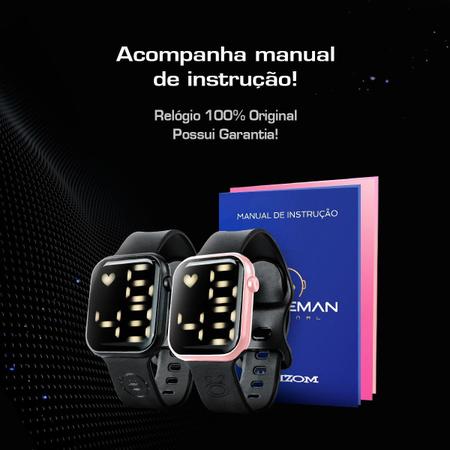Imagem de Relogio feminino rosa digital led + relogio masculino preto esportivo presente pulseira ajustavel