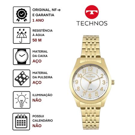 Imagem de Relógio Feminino Technos Elegance Boutique Analógico Resistente Água 50 Metros Redondo Casual Dourado 2035MJDS/4K