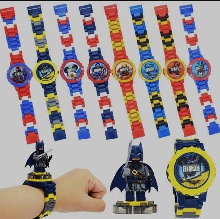 Imagem de Relógio Infantil Digital Boneco Lego Montar Personagens Super Heróis Meninos/Meninas Frozen /Homem Aranha/Hulk Lol