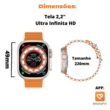 Imagem de Relógio Inteligente Masculino Feminino Smartwatch W68 Ultra Plus Series 8 Tela 2,2 Tam 49mm GPS integrado Resistente a Agua Pulseira extra Película