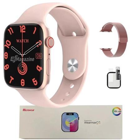 Imagem de Relógio Inteligente Smartwatch Feminino Masculino W99+ Plus Series 9 Rose Gold + 2 Pulseiras Película ChatGPT Tela Amoled Lançamento