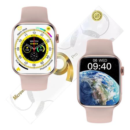 Rel gio Inteligente Smartwatch W59 Pr Rosa Troca Foto de Fundo