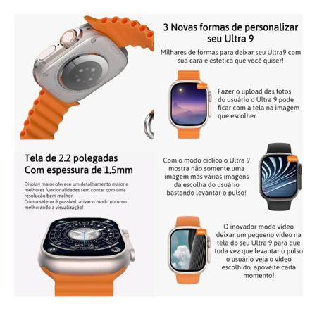 Imagem de Relogio Inteligente Ultra 9 Smartwatch U9 Bluetooth Lançamento Masculino Feminino Pulseira Oceano