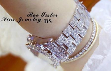 Imagem de Relógio Luxo Feminino Strass Bee Sister 08090 com Caixa de Presente