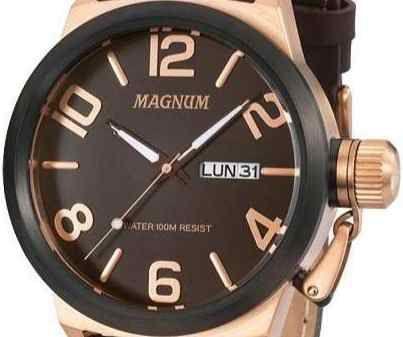 Relógio Magnum Analógico Masculino Dourado Pulseira de Couro