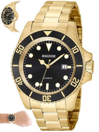 Relógio Magnum Masculino Analógico Dourado com Fundo Preto - MA33068U  Dourado
