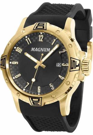 Relógio Magnum Masculino Dourado Analógico De Pulso Pulseira De Silicone  Preta Ma34683P na Americanas Empresas
