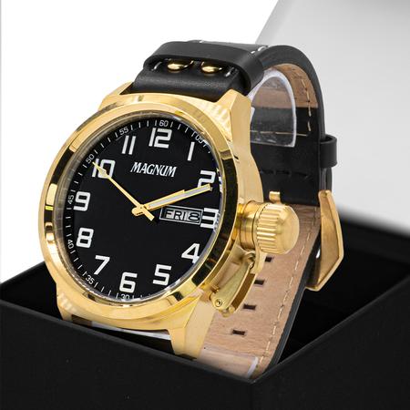 Relógio Masculino Dourado Pulseira De Couro Magnum Ma31542b